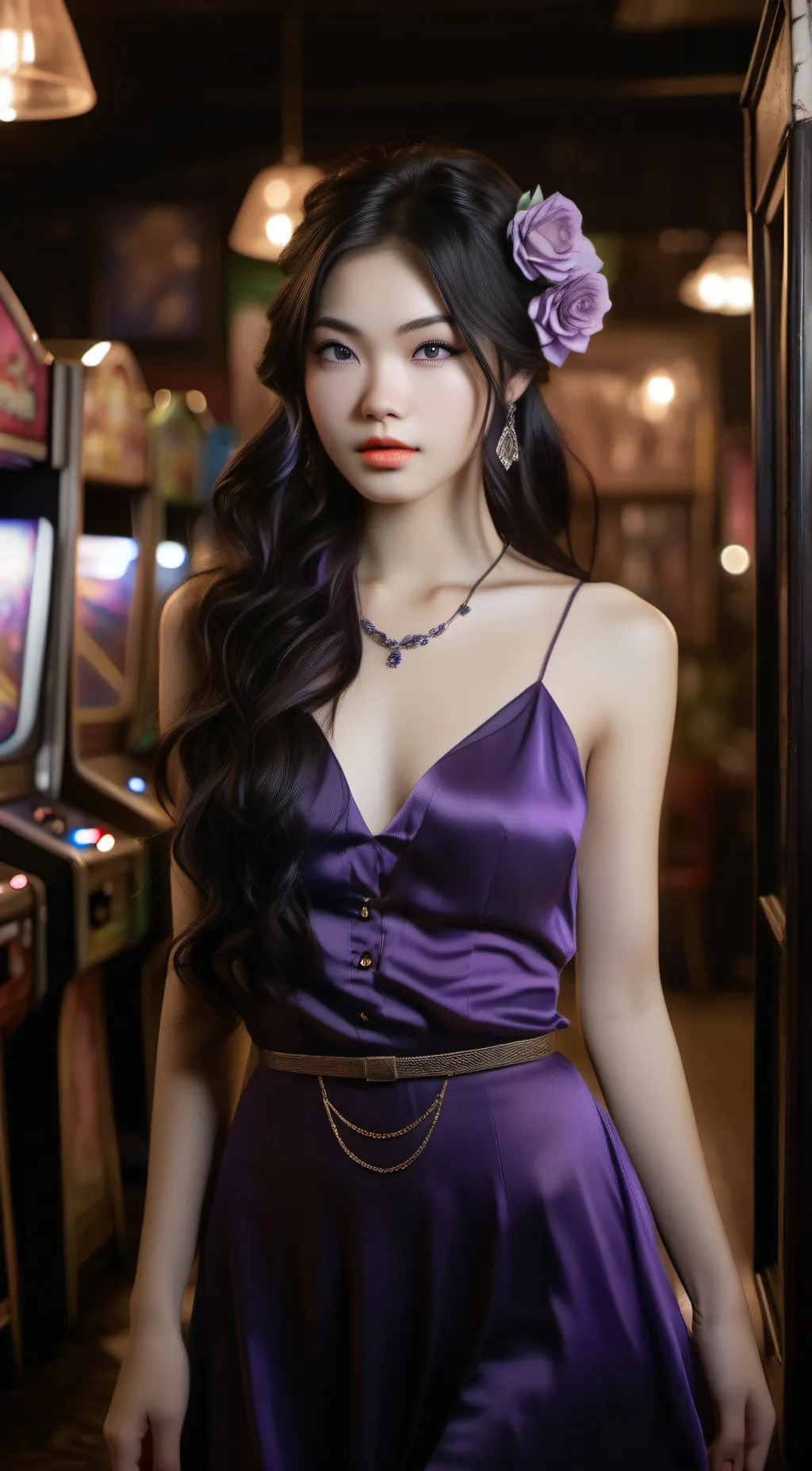 ai character: Purple Girl  background