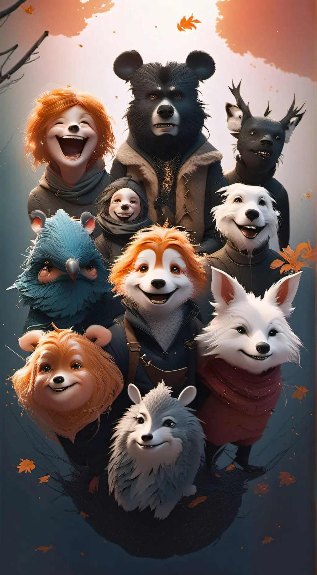 ai character: smiling critters  background