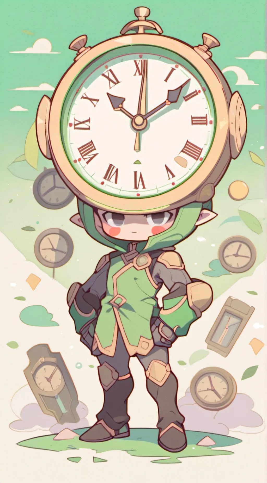 ai character: titan clock man  background