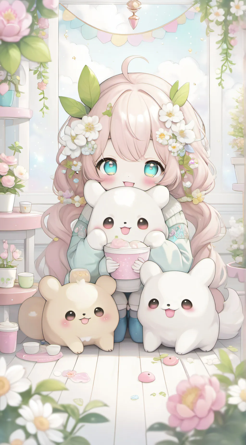 ai character: smiling critters background