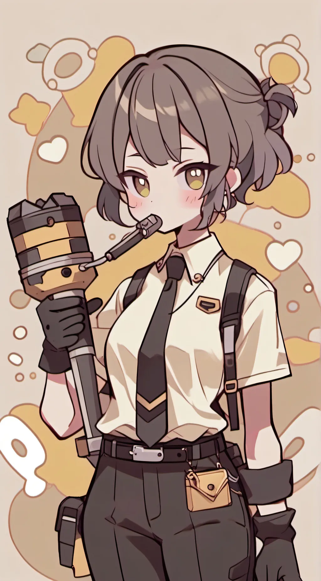ai character: drill woman  background