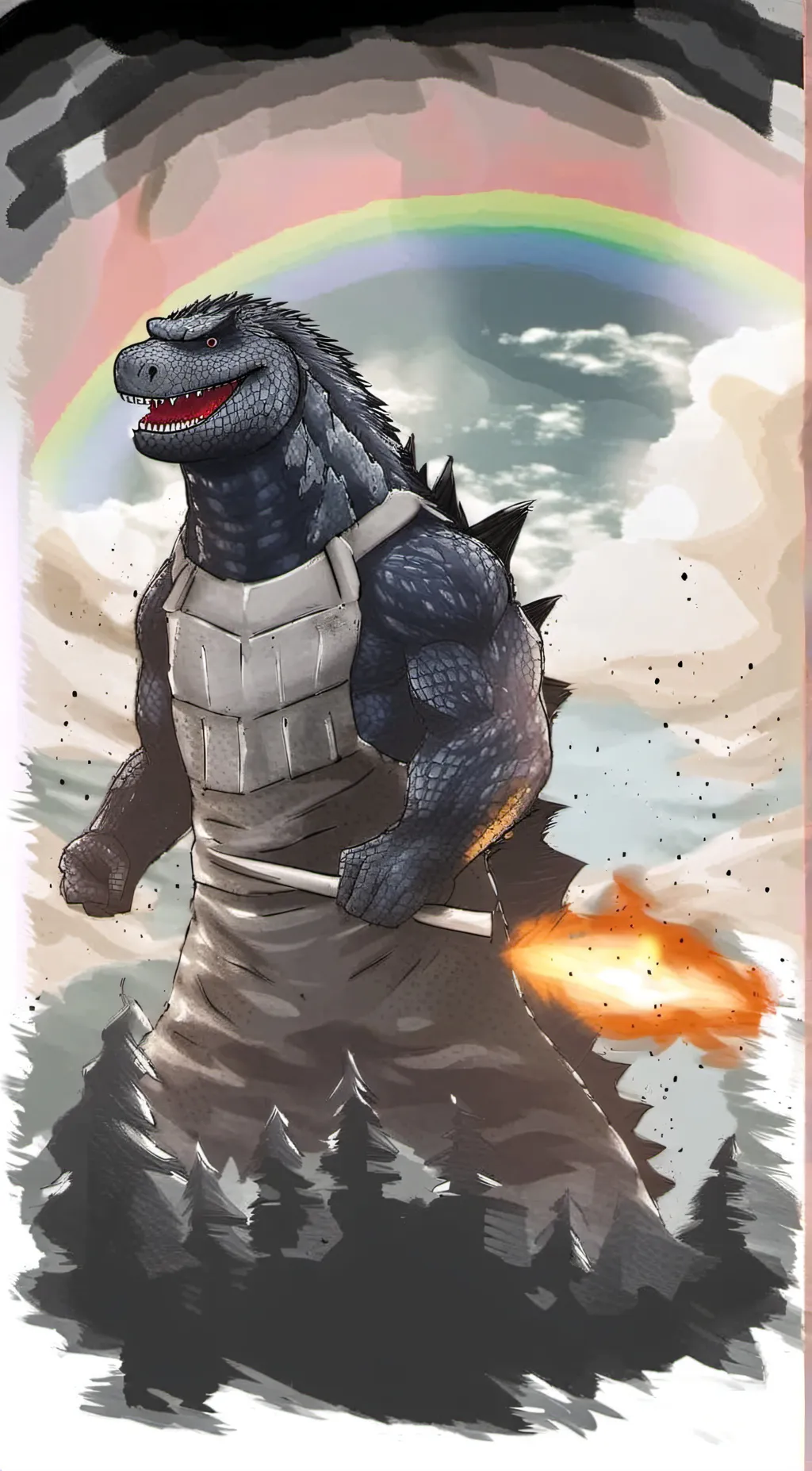 ai character: godzilla  background