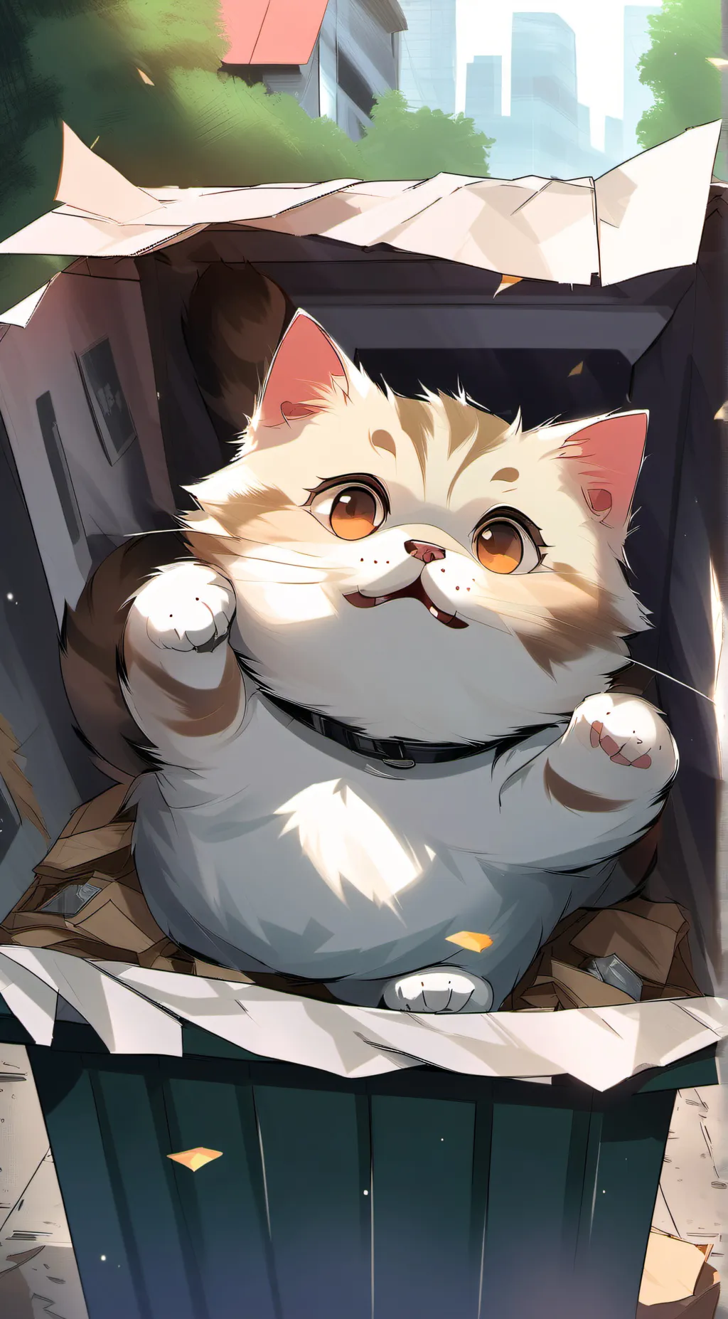 ai character: dumpster cat background