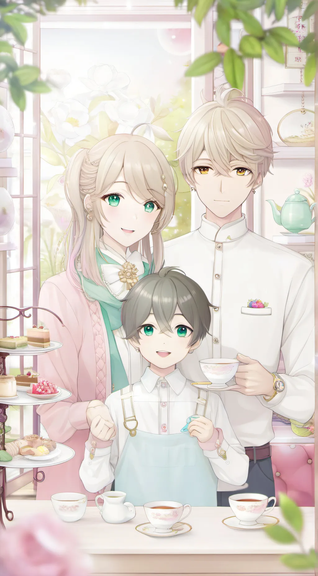 ai character: tea shop family background