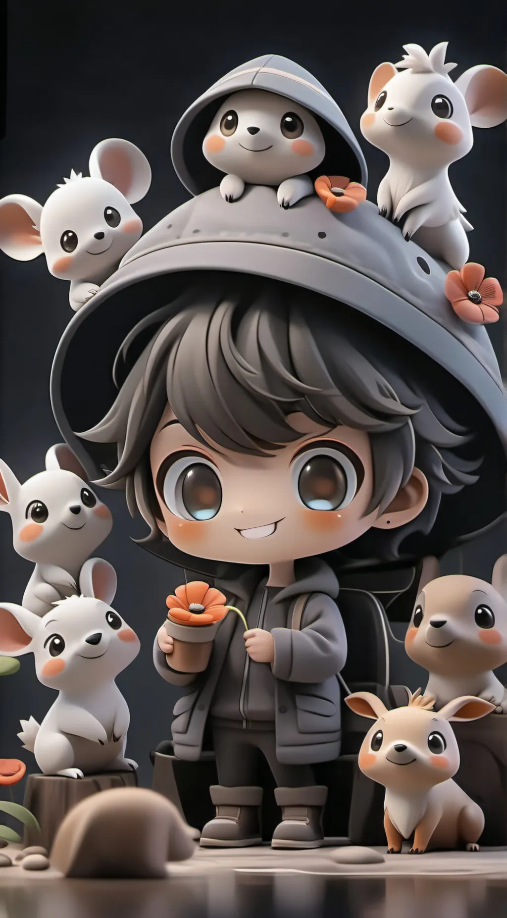 ai character: smilling critters background