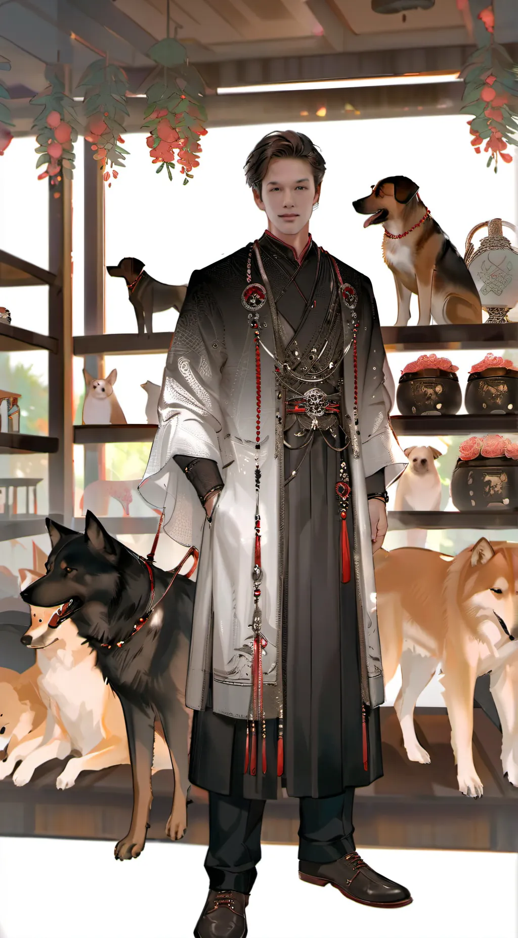 ai character: dog shop background