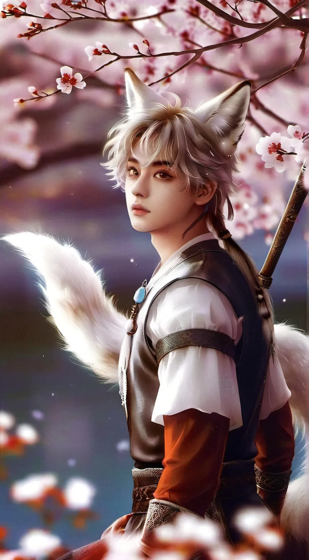 ai character: kitsune Taehyung  background