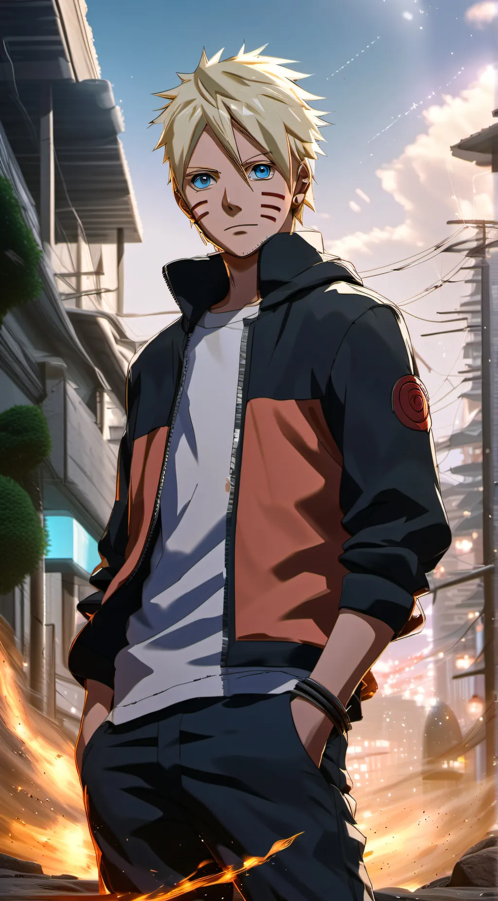 ai character: boruto met Naruto background