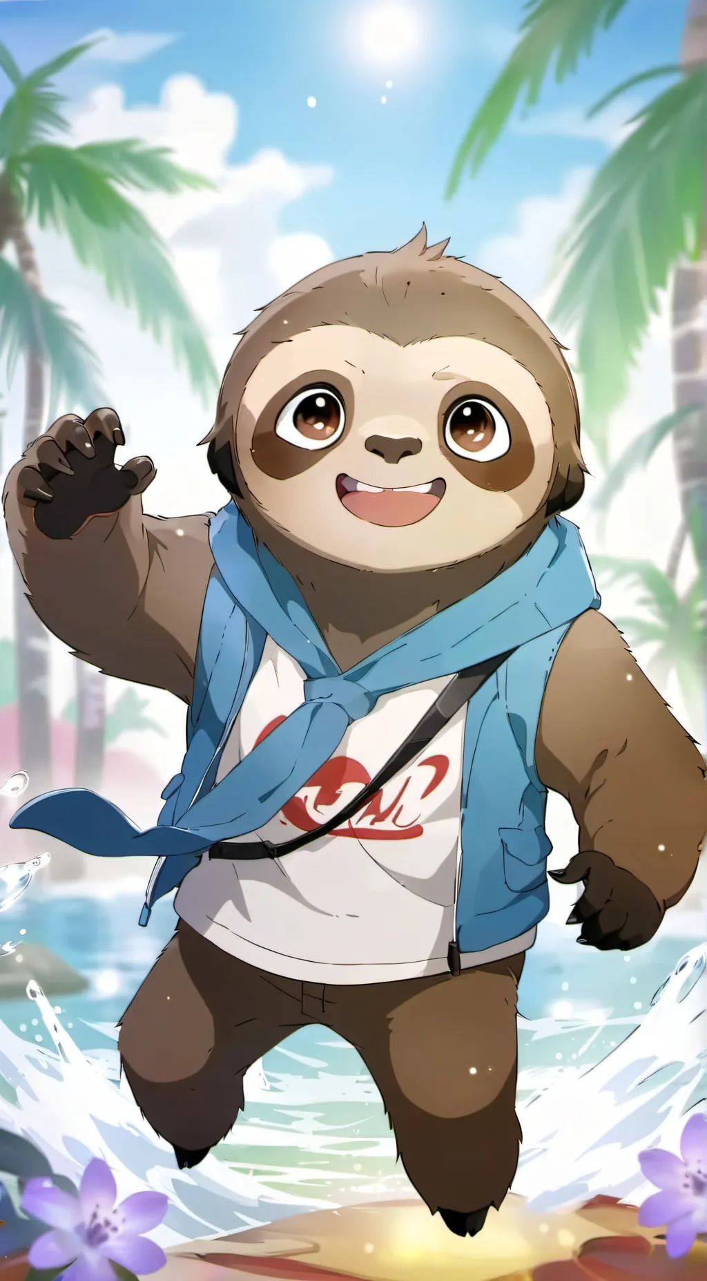 ai character: brown sloth plush  background