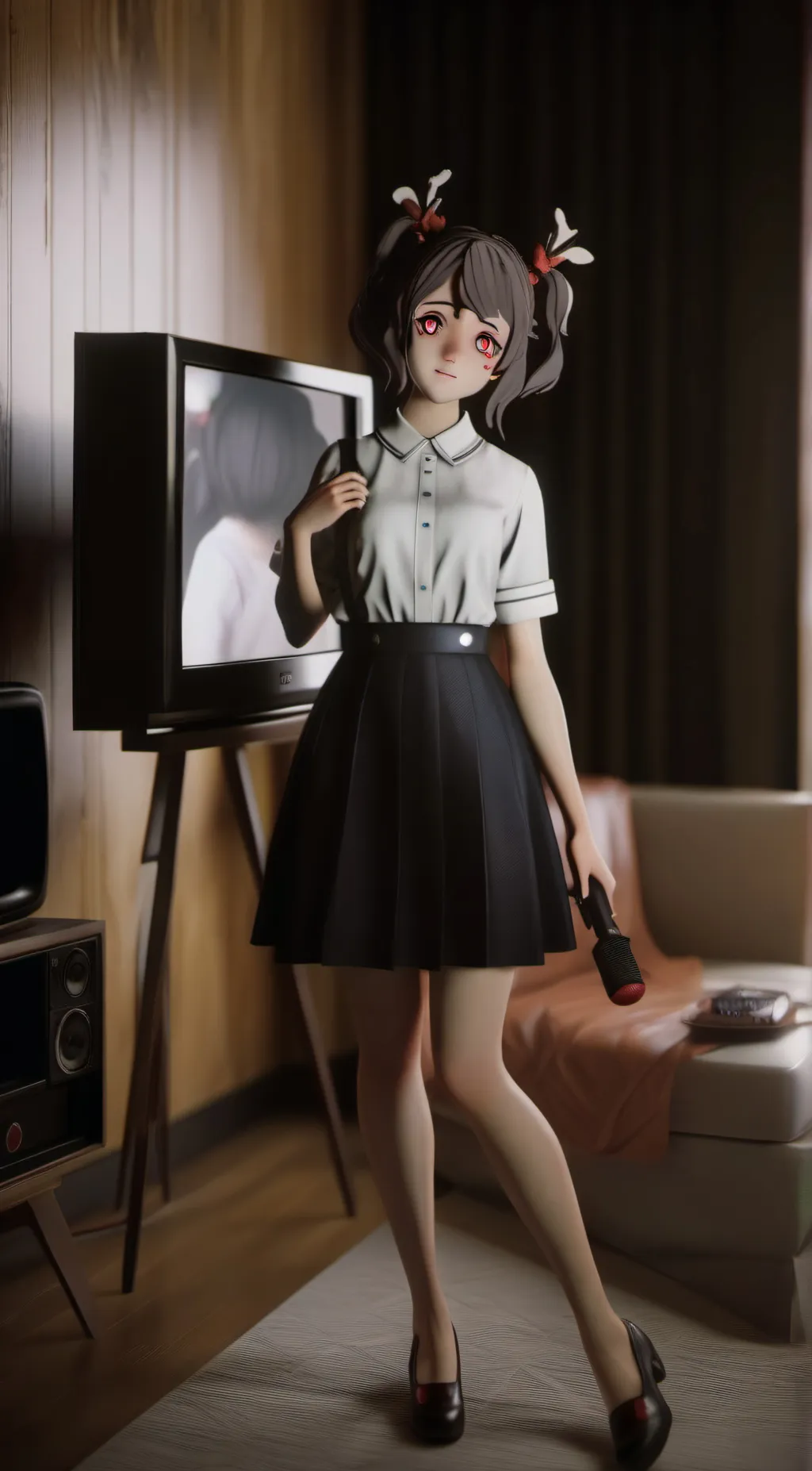 ai character: yandere tv woman background