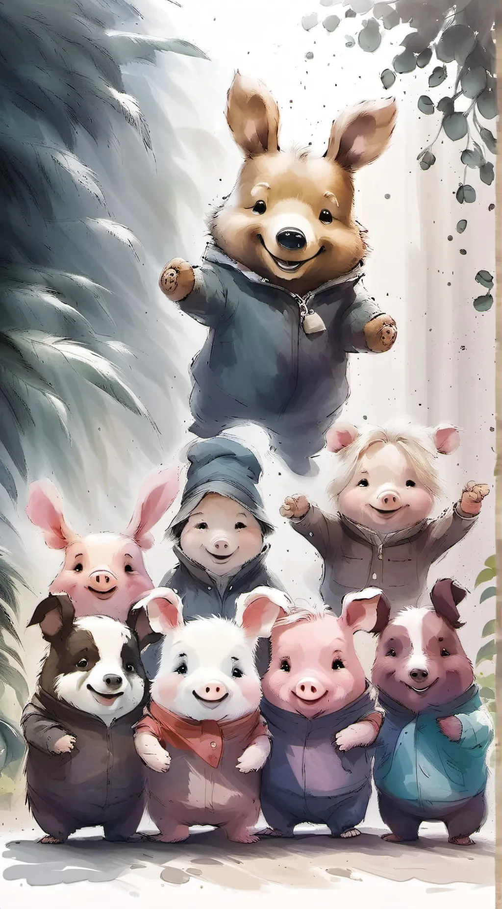 ai character: Smiling critters background