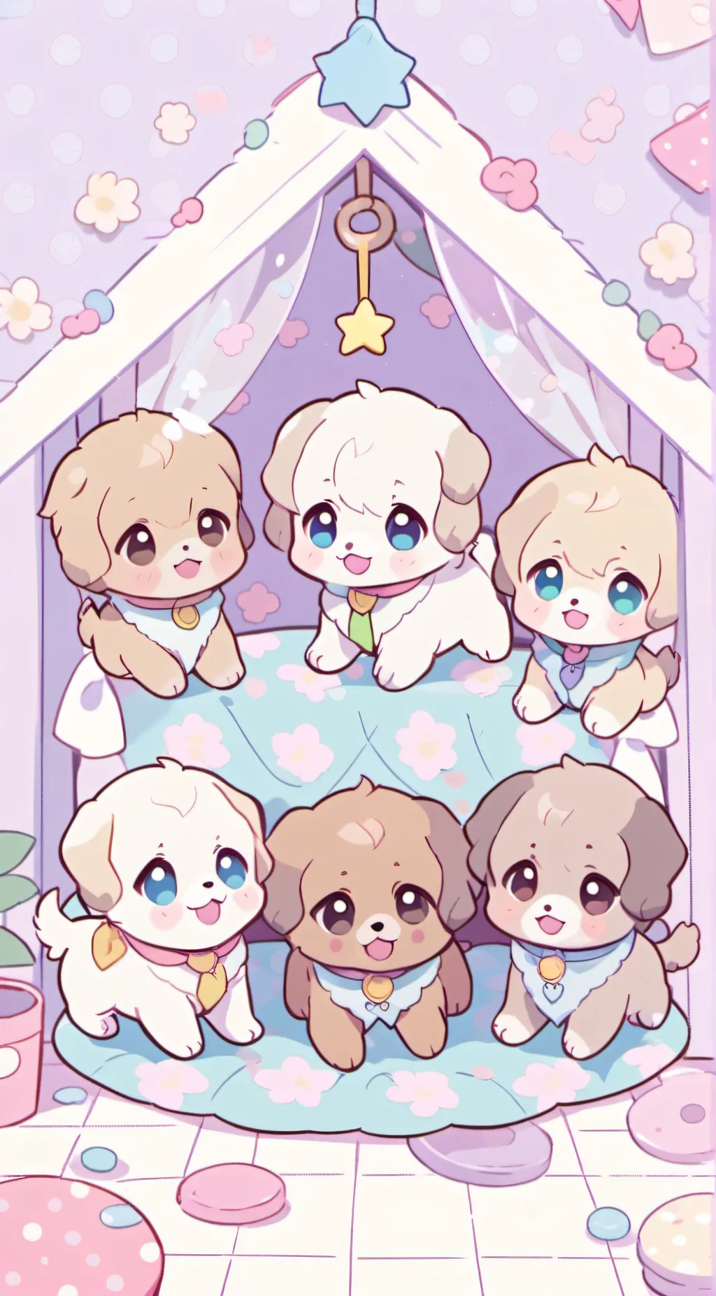 ai character: 5 Puppies background