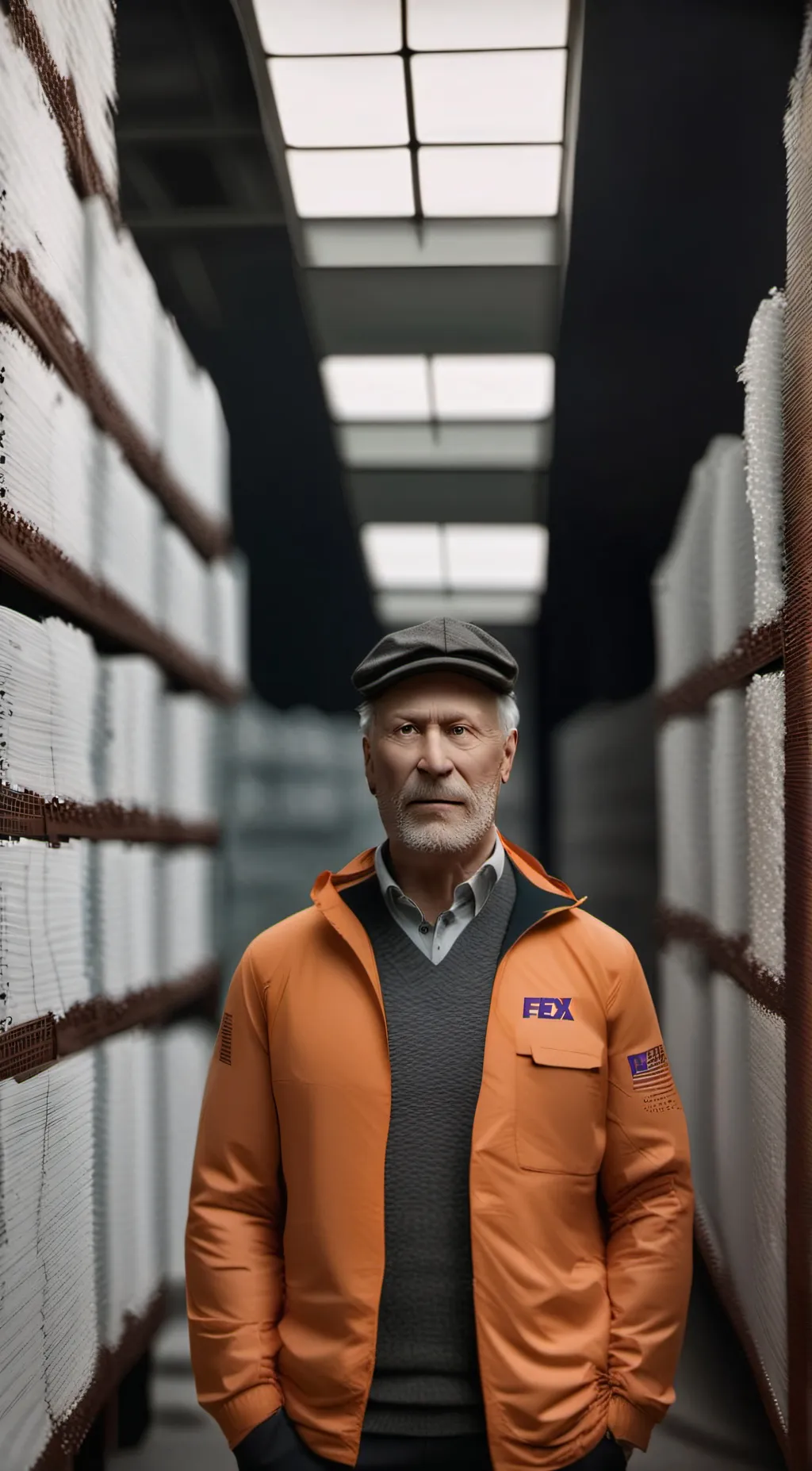 ai character: Fedex workin background