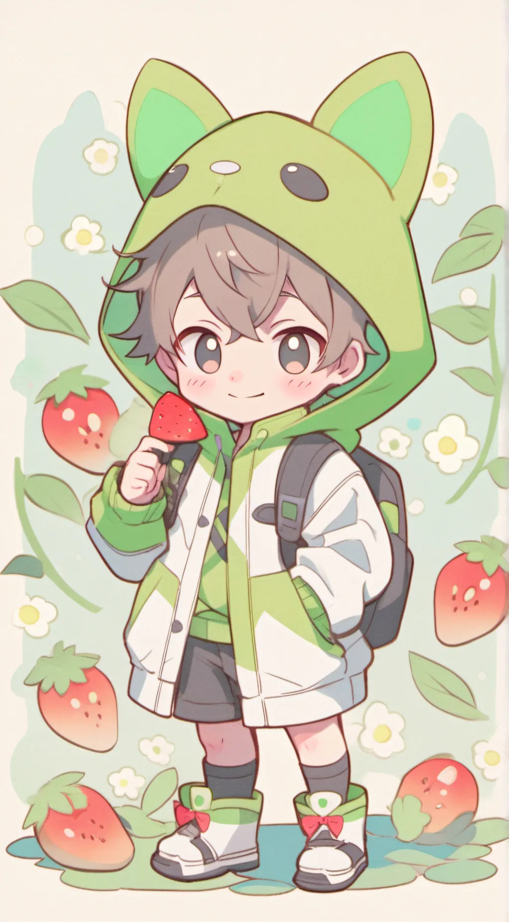 ai character: strawberry background