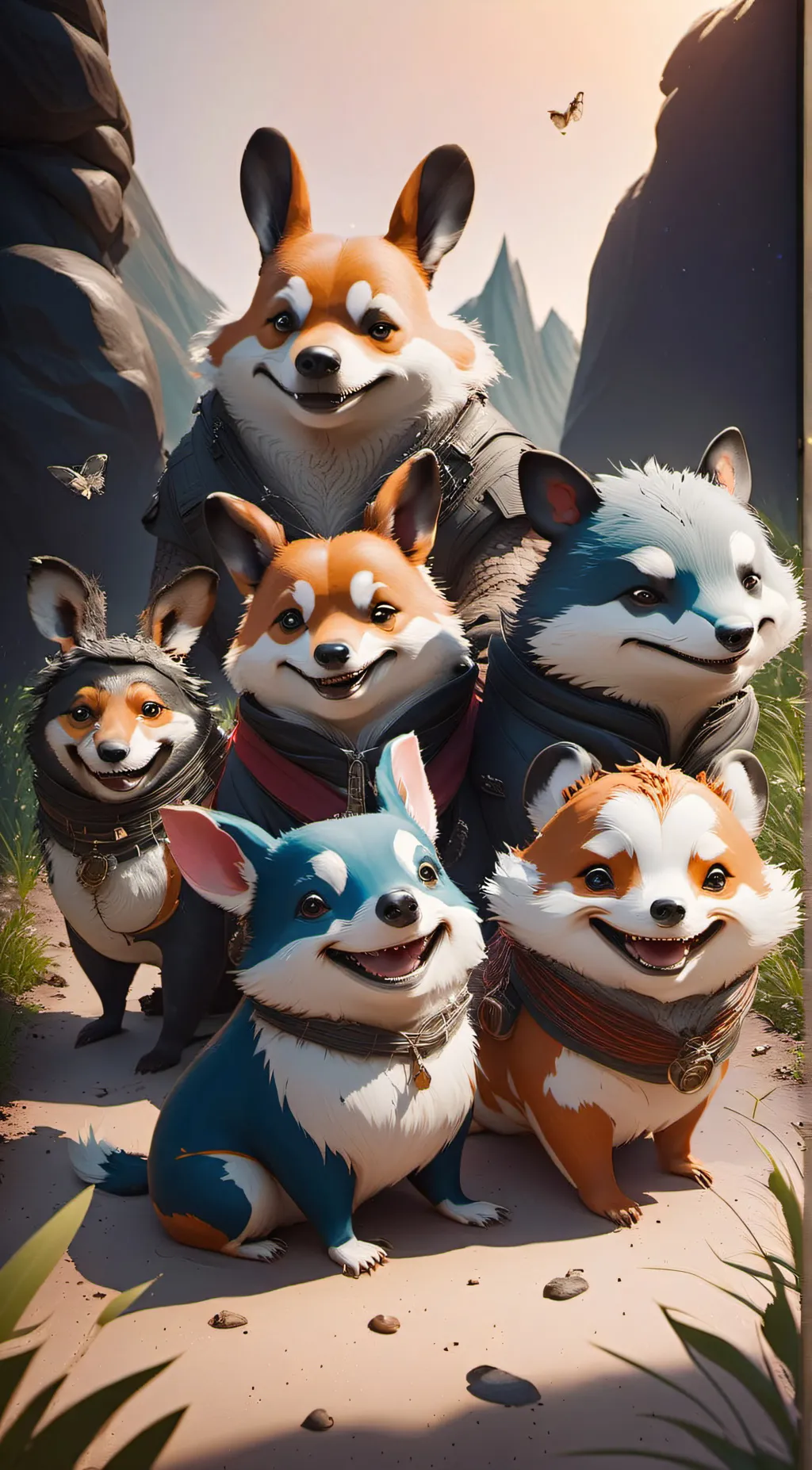 ai character: smiling critters  background