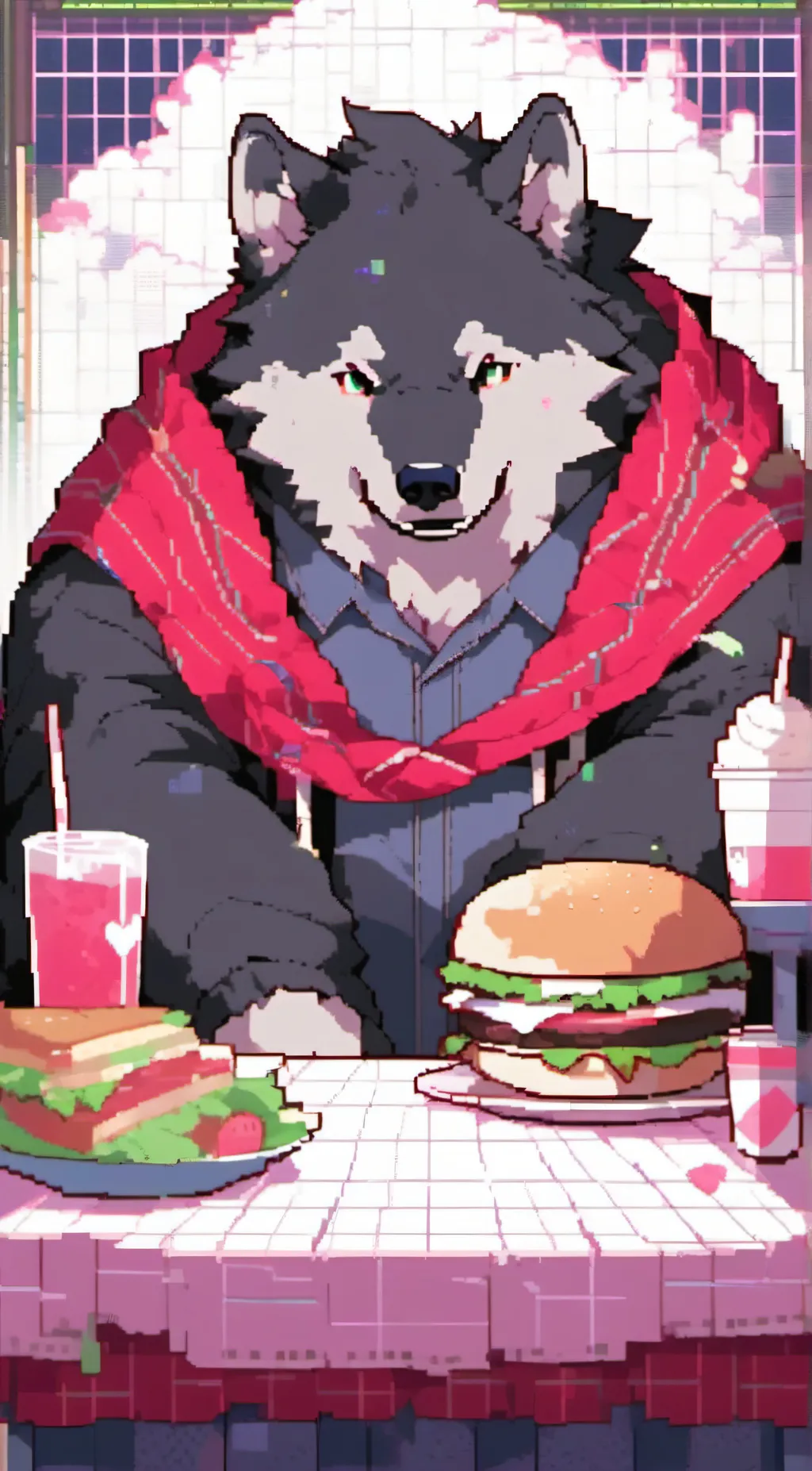 ai character: fat furry wolf background