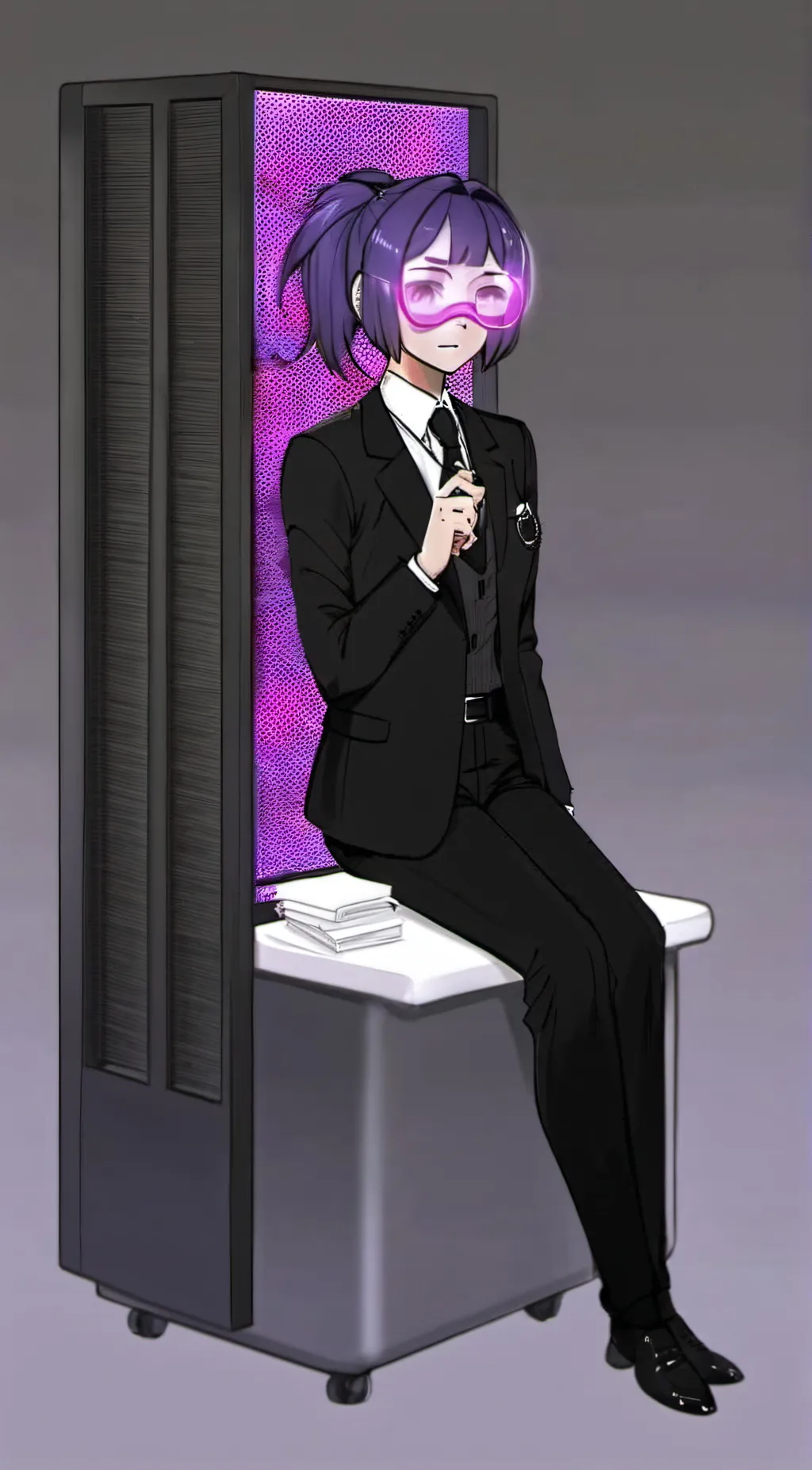 ai character: TV woman  background