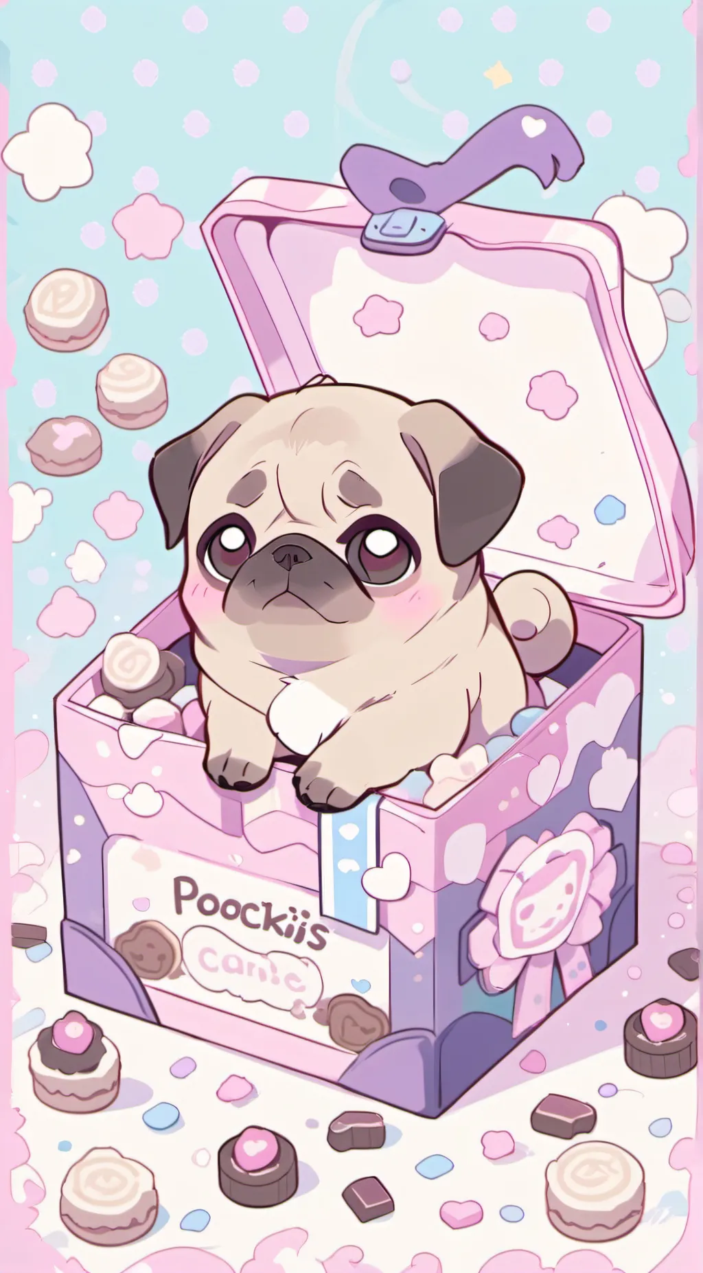 ai character: pockies pug background