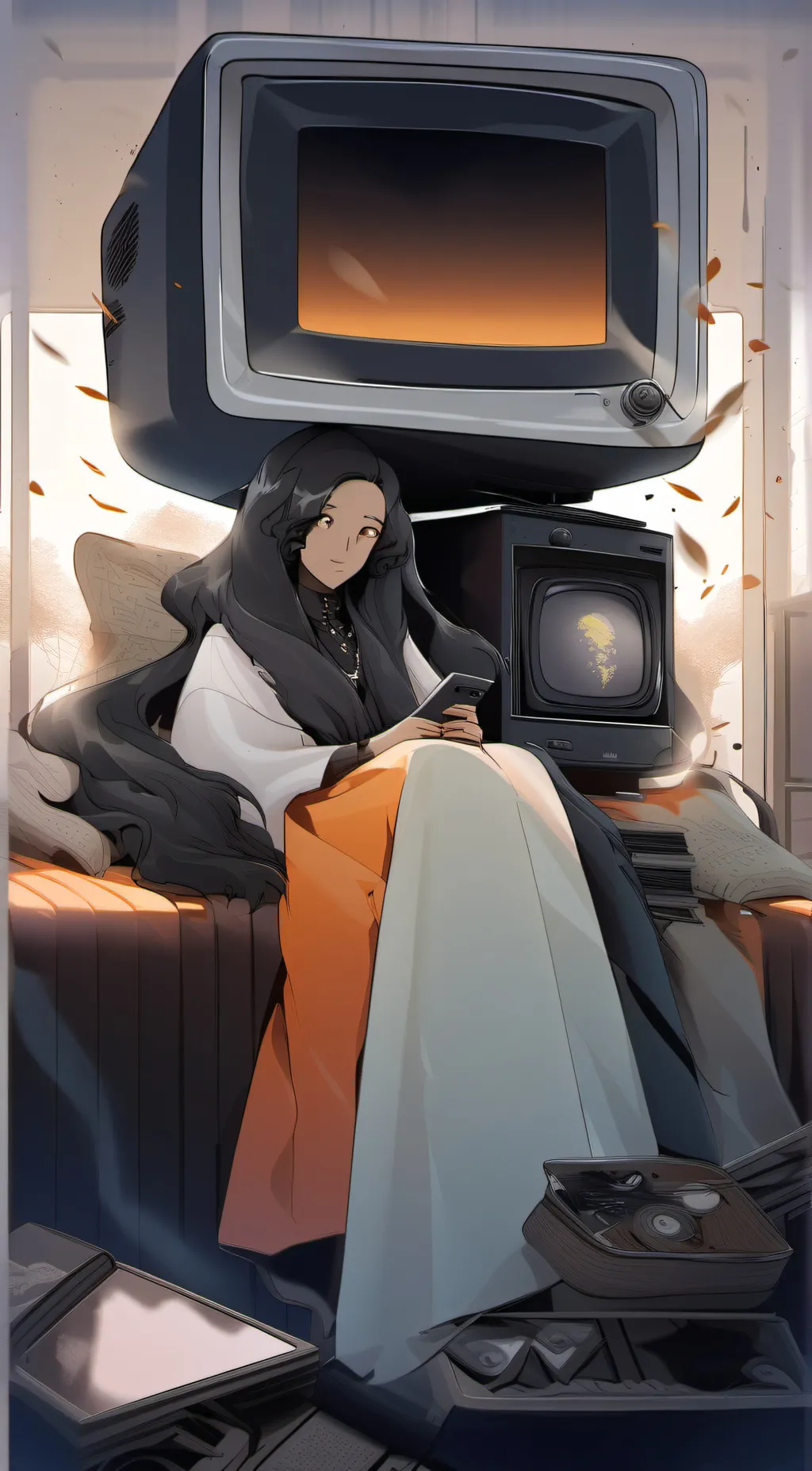 ai character: tv woman background