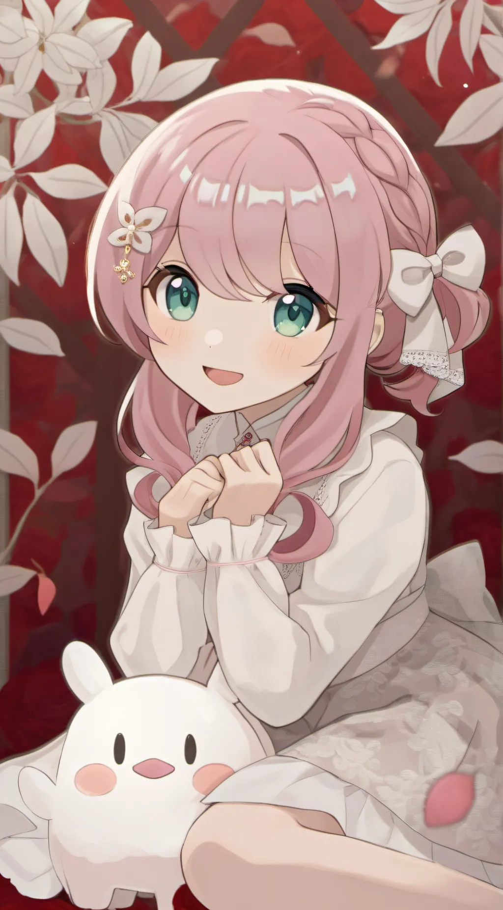 ai character: strawberry background