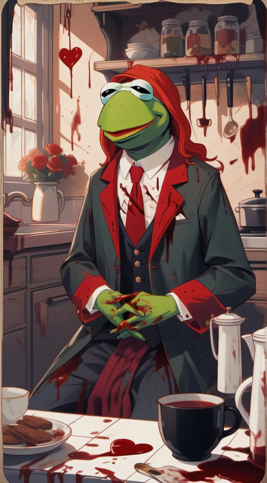 ai character: Kermit (HORROR) background