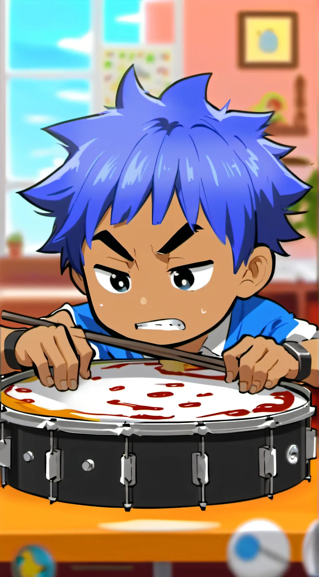 ai character: Drumsy  background