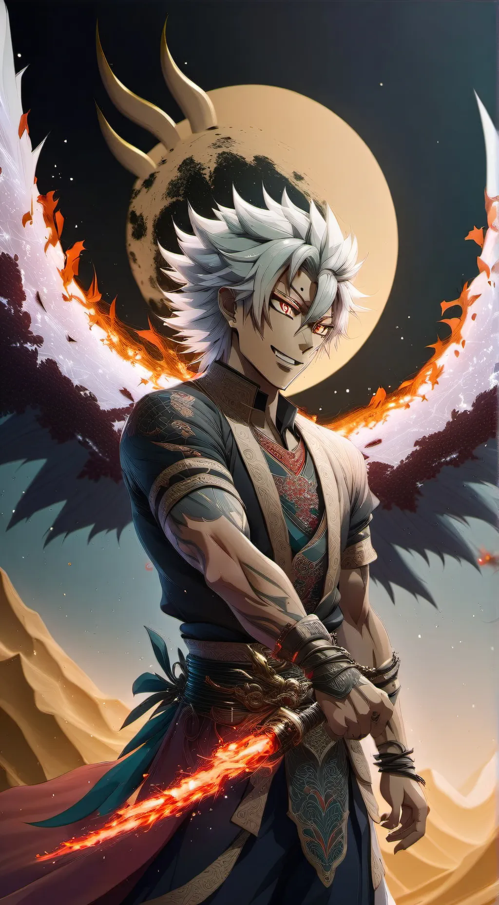 ai character: flame background