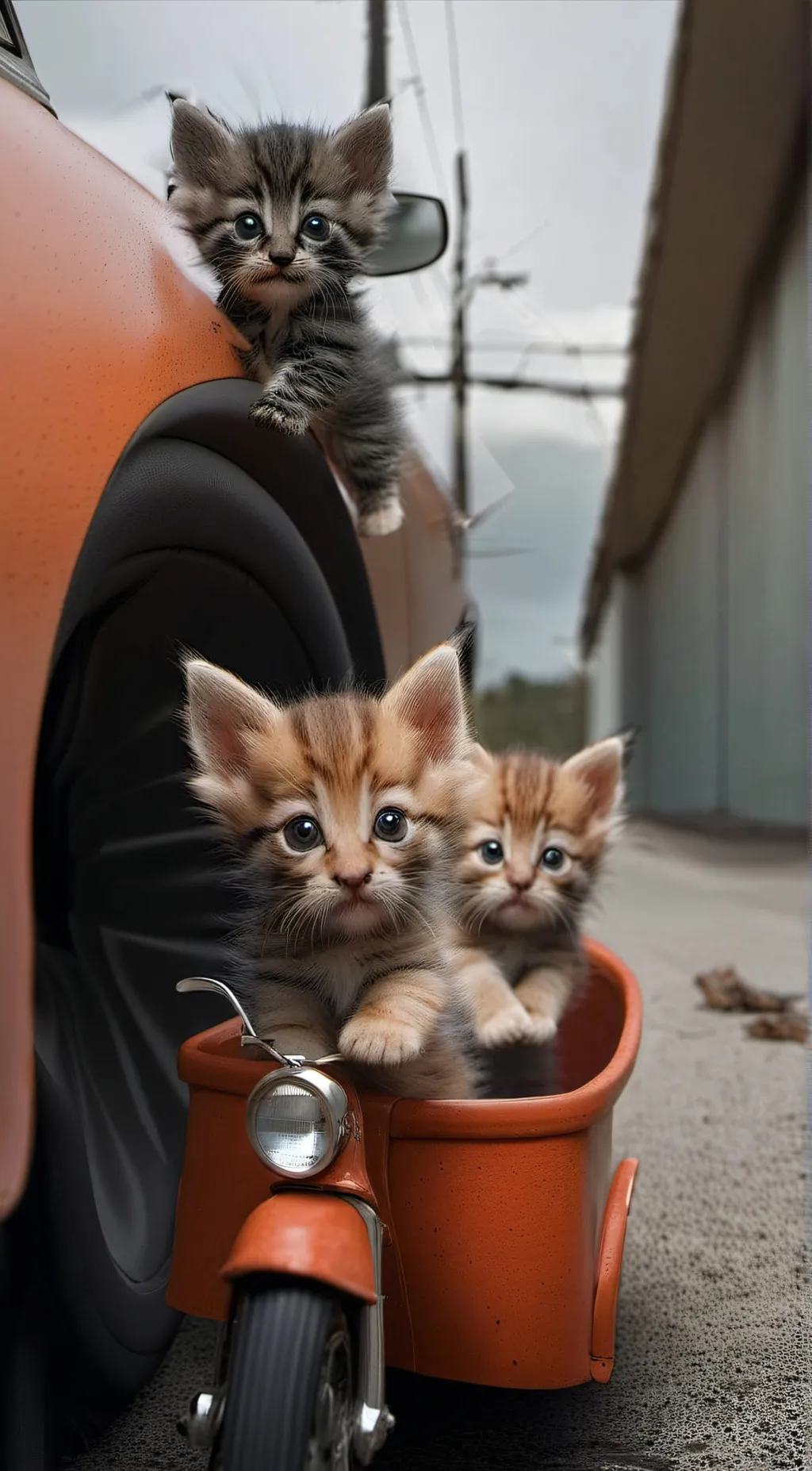 ai character: Kittens driving background