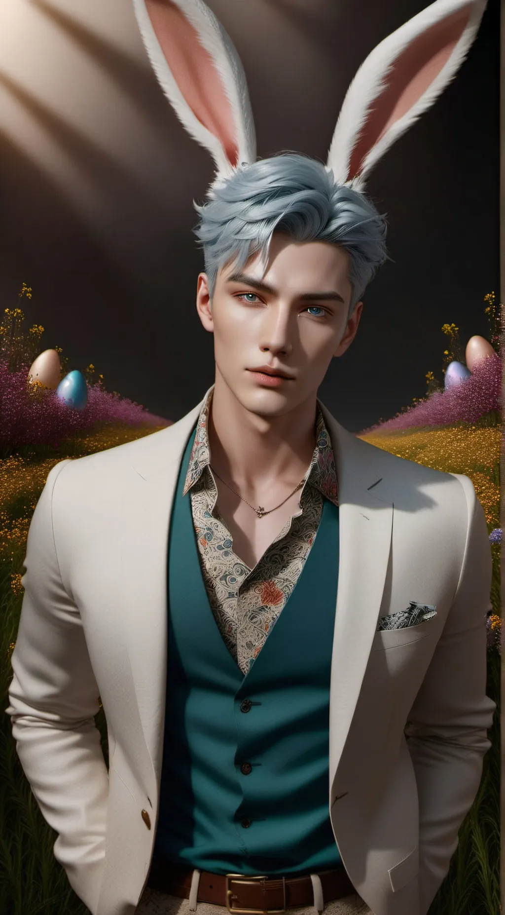 ai character: 🥚Benny Easter🐇 background