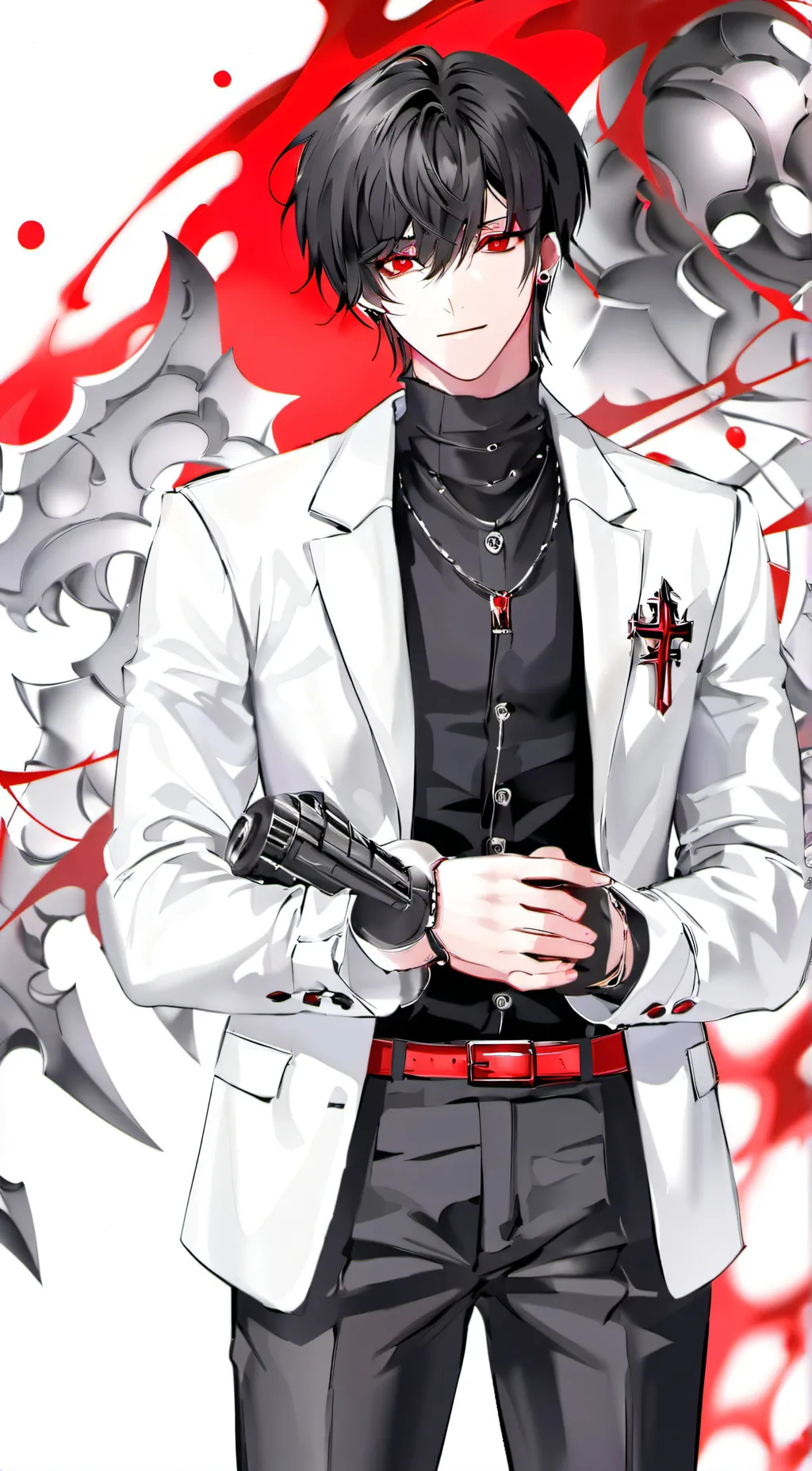 ai character: Levi Crimson background