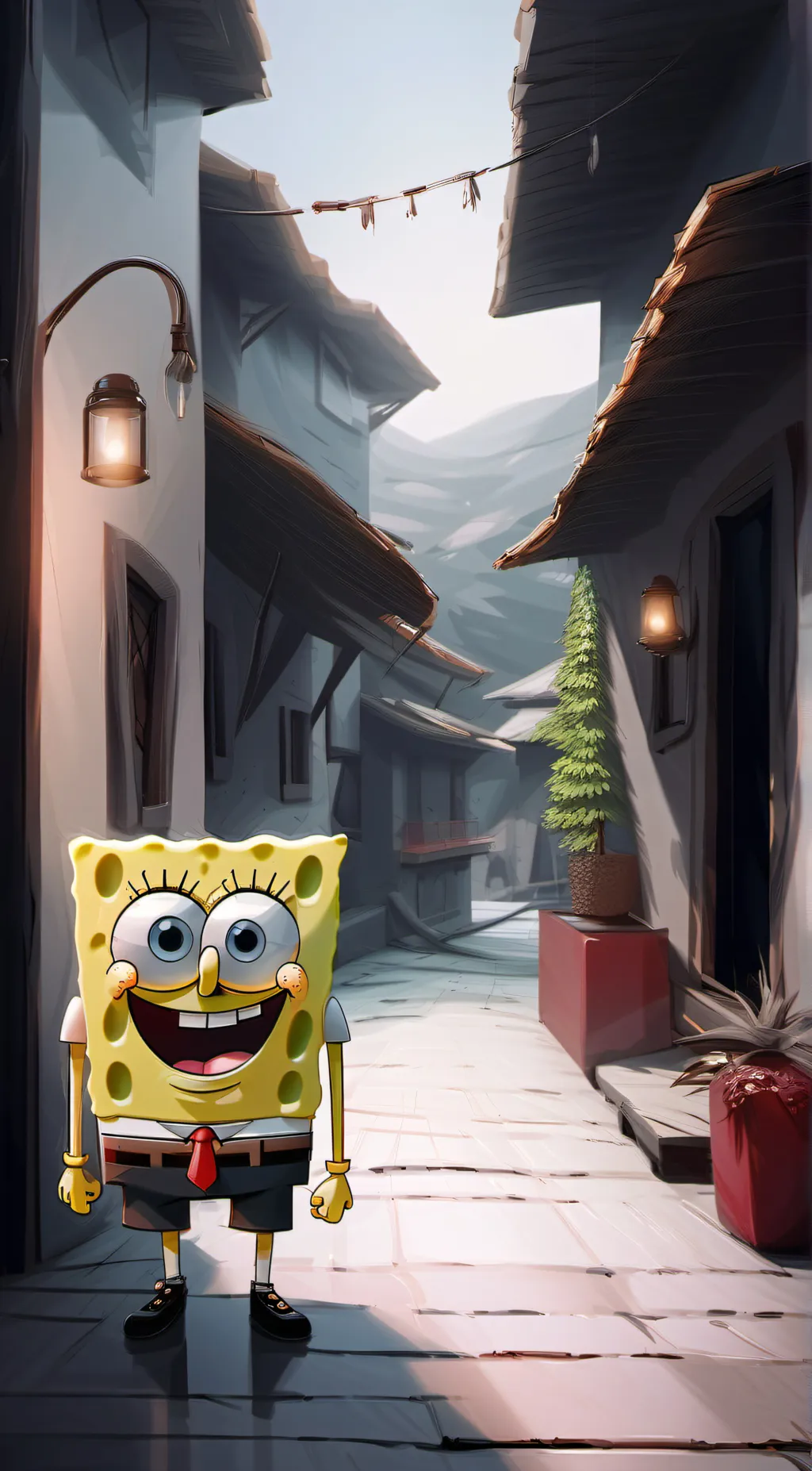 ai character: spongebob  background