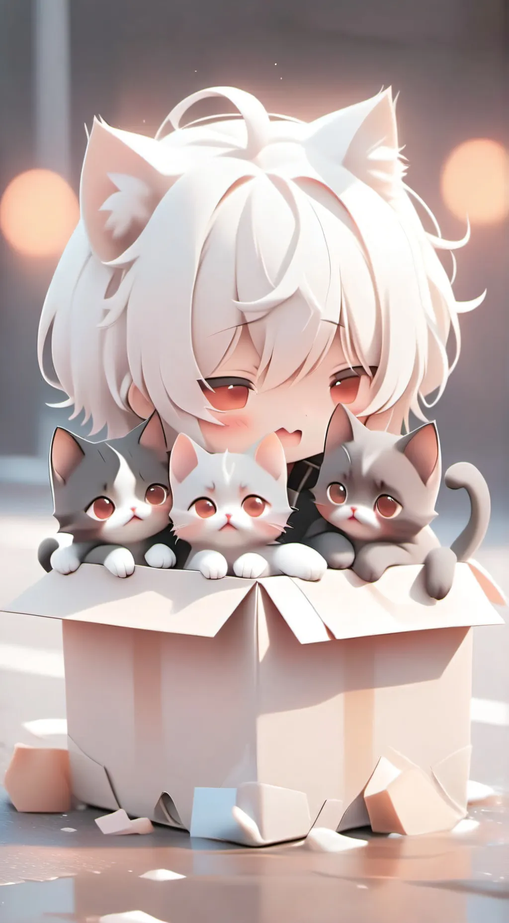 ai character: 3 kittens  background