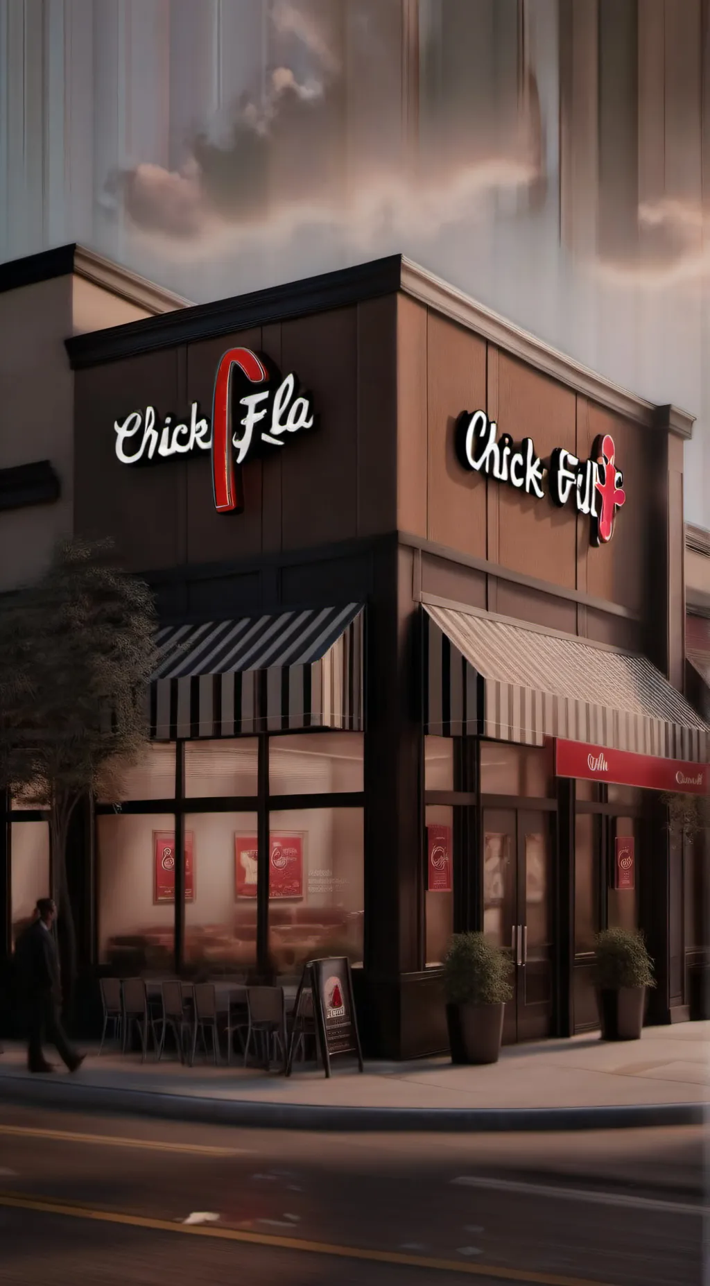 ai character: Chick Fil A background