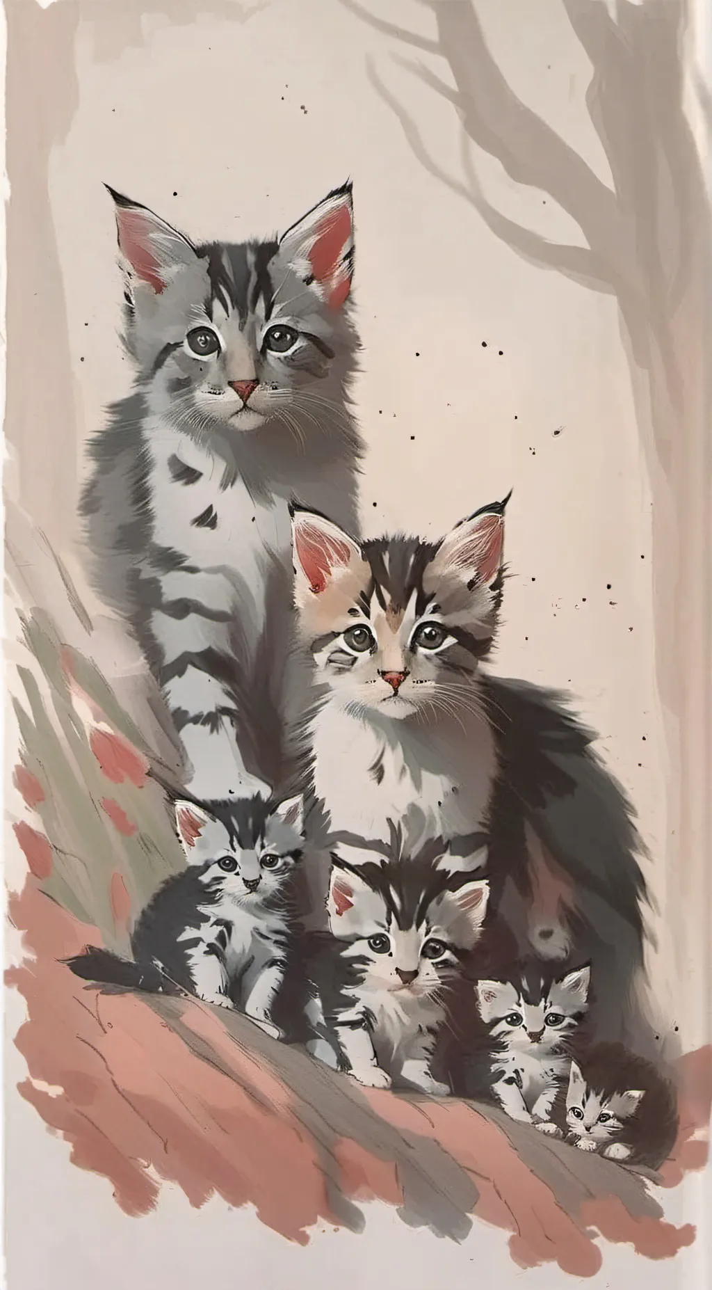ai character: Mom and kittens background