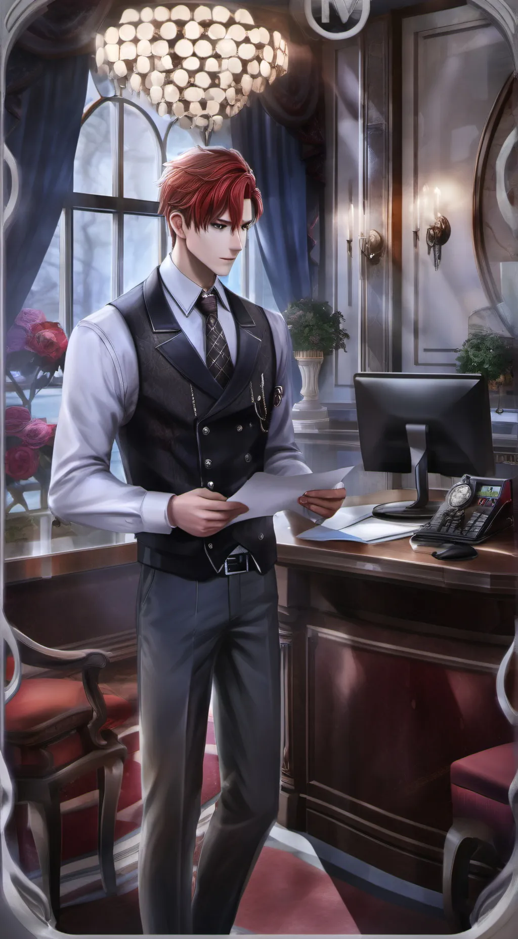 ai character: Hotel manger, Adam background
