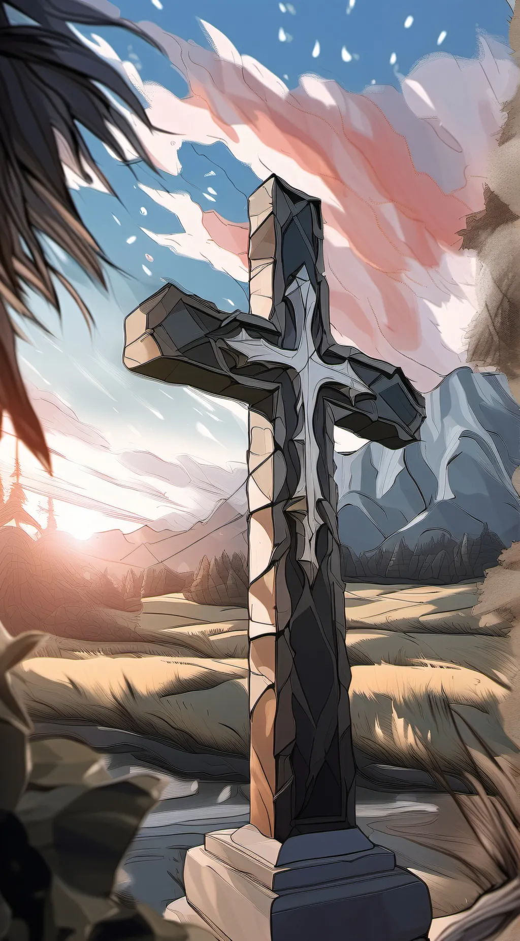 ai character: mary on a cross  background