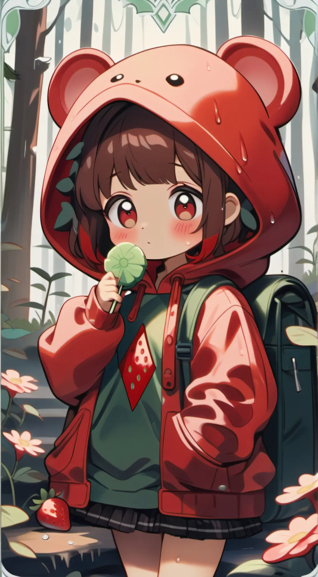 ai character: strawberry cookie background