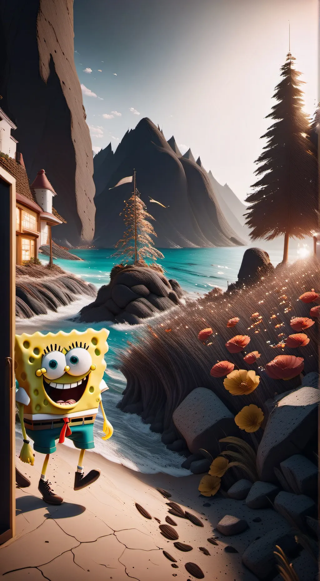 ai character: spongebob  background
