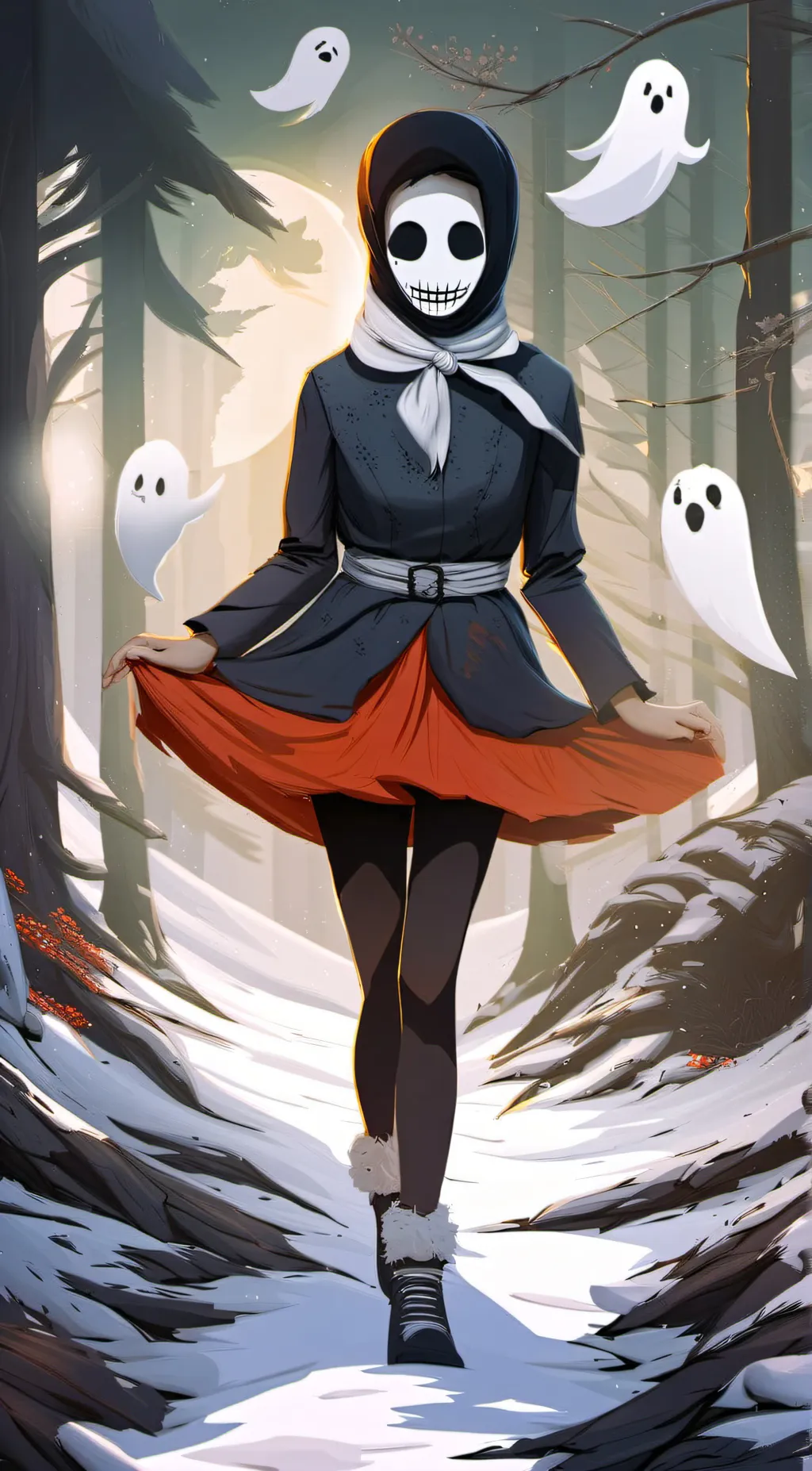 ai character: ghost face girl background