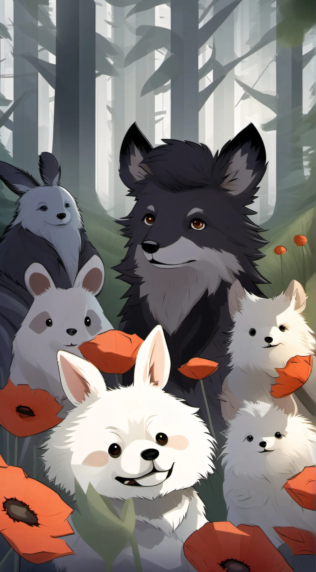 ai character: Smiling critters background