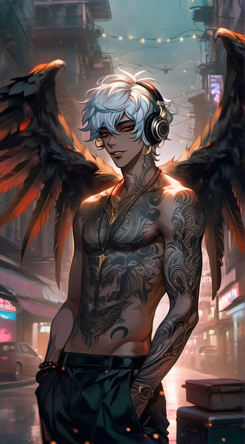 ai character: Emerald Black 'M' background