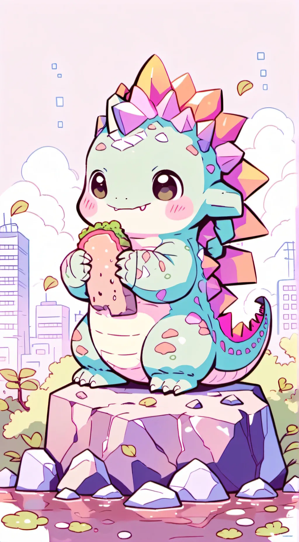 ai character: Baby Godzilla  background