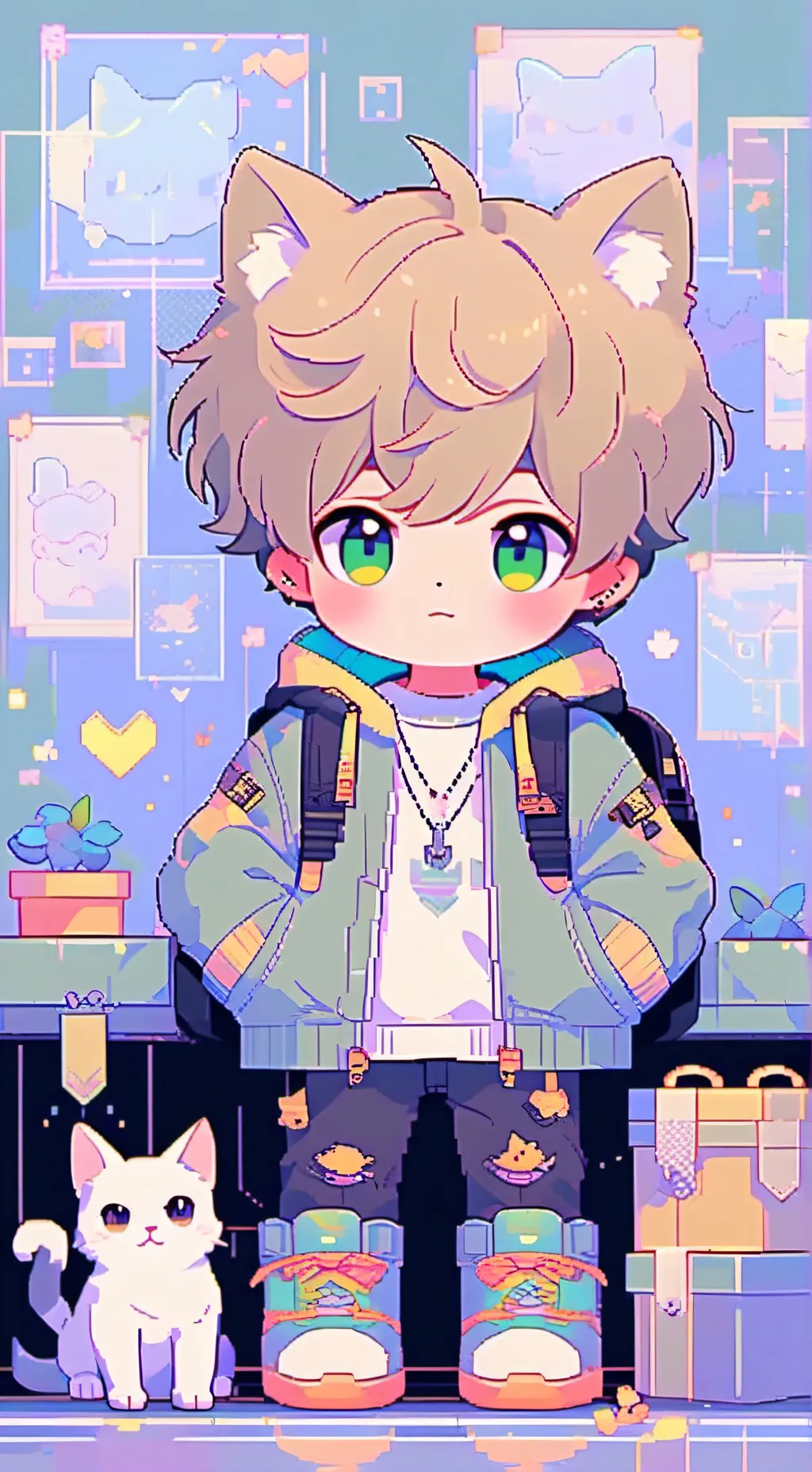 ai character: you baby cat boy background