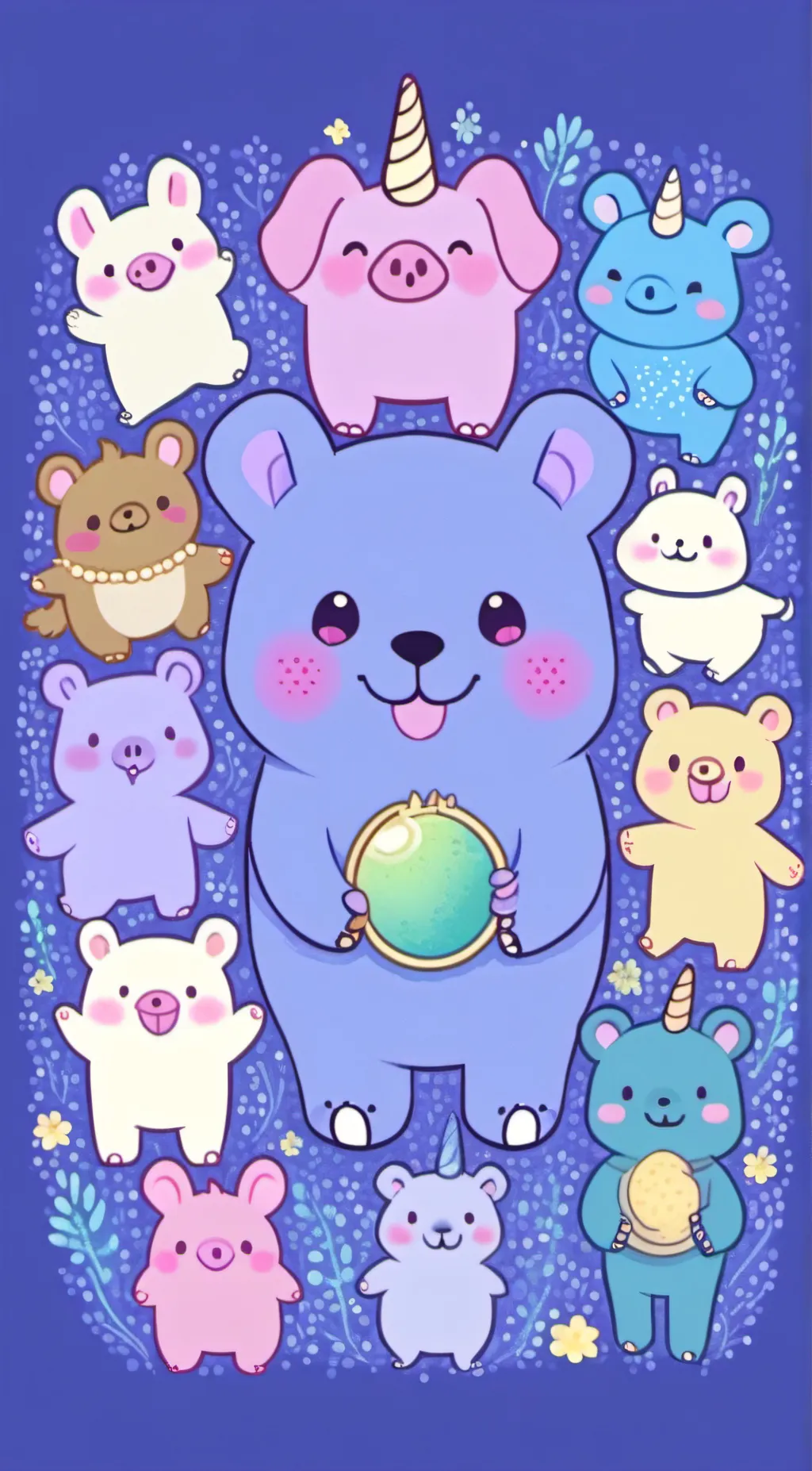 ai character: smiling. critters. background