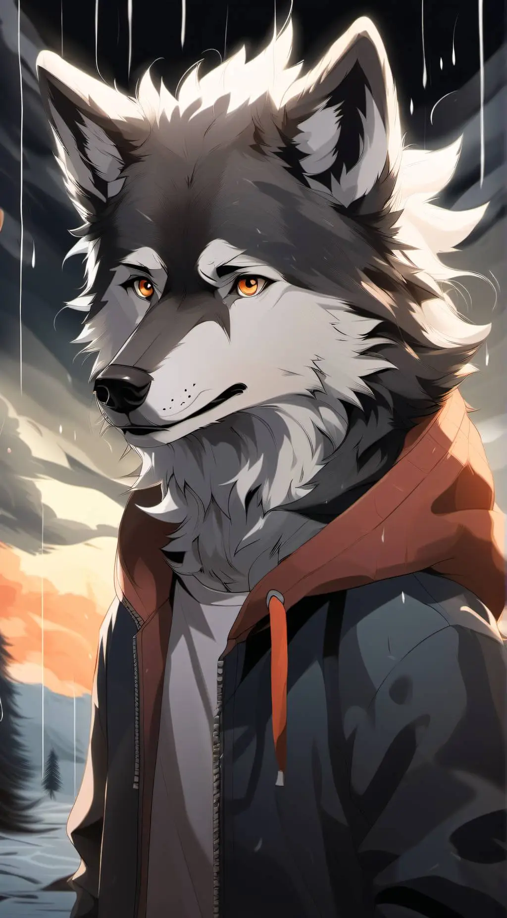 ai character: Rain Liquido background