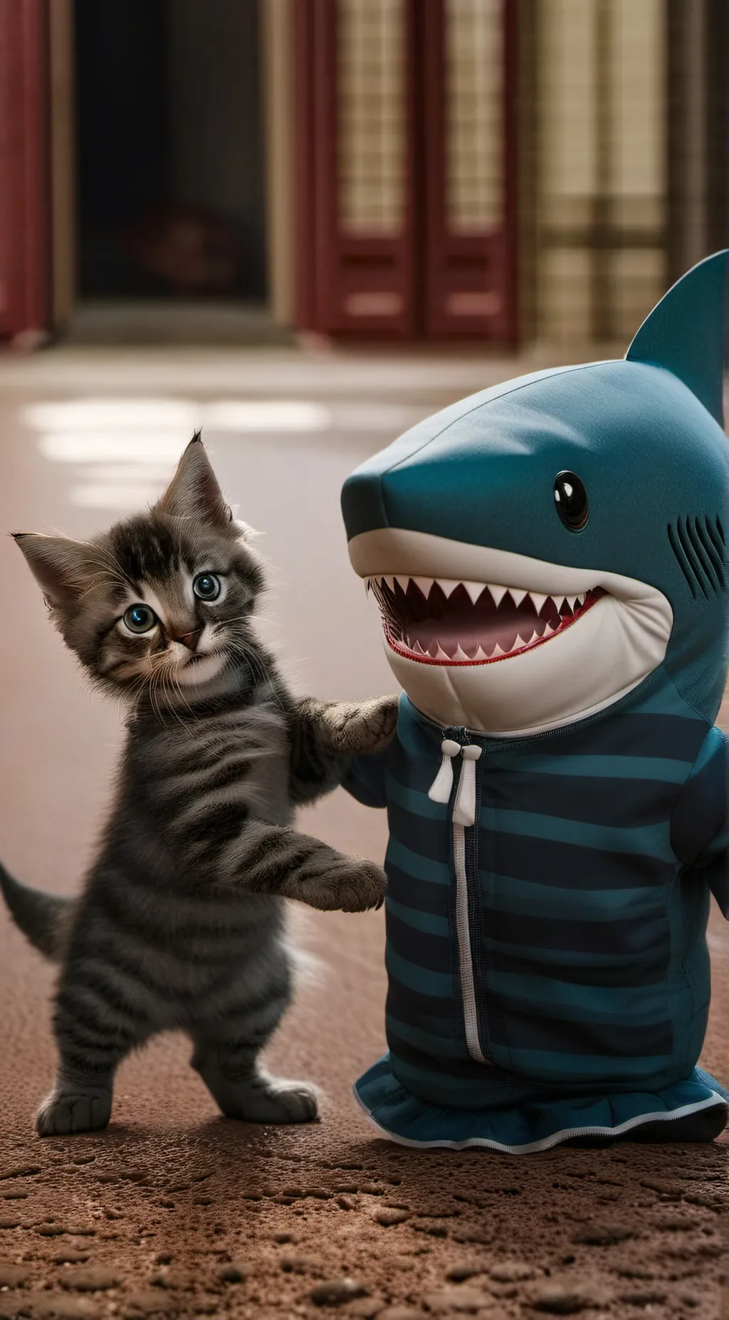 ai character: Shark costume  background