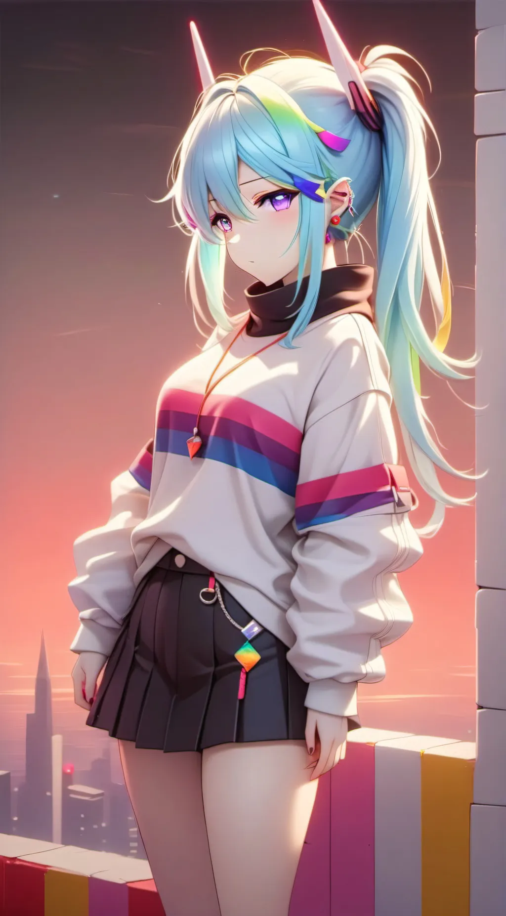 ai character: Harley Rainbow background