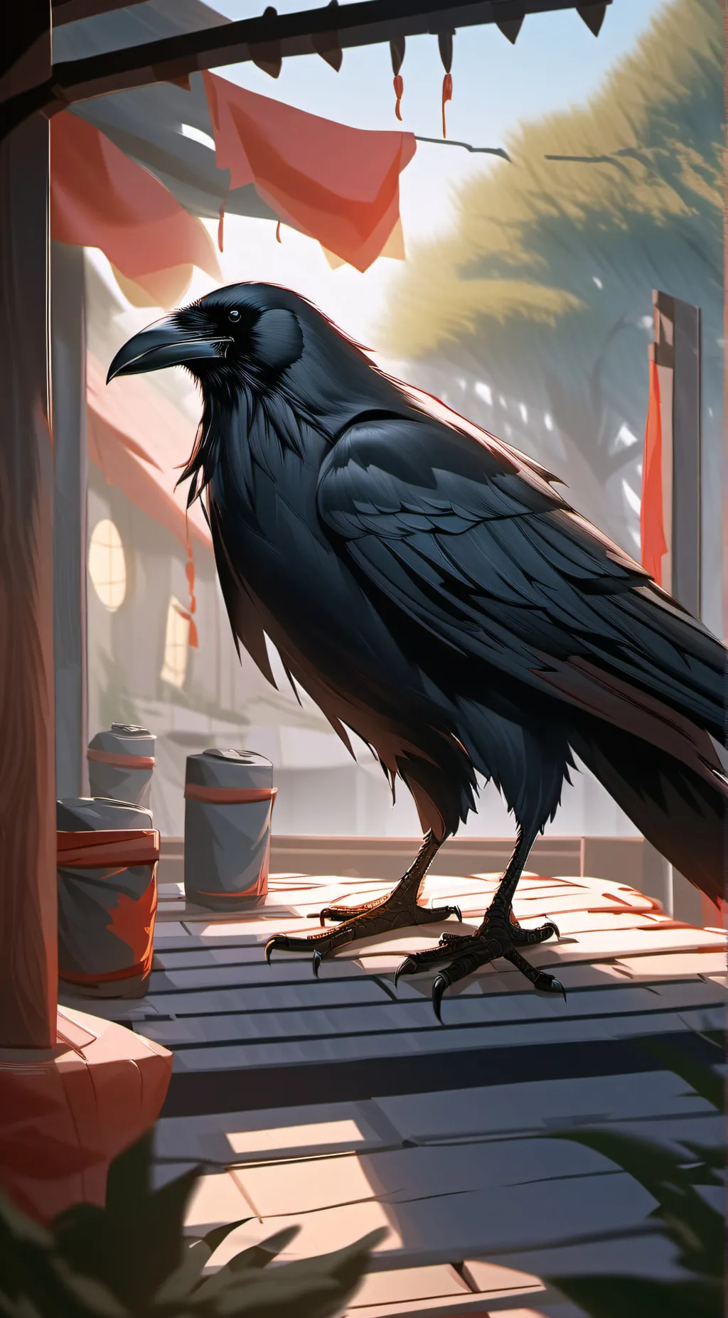 ai character: giant hungry crow background
