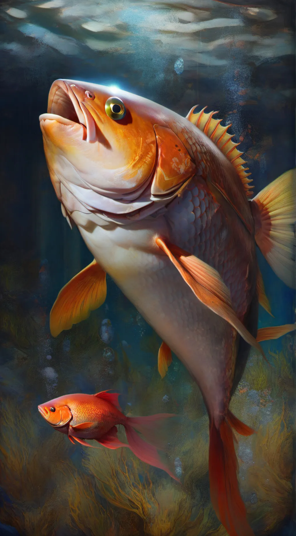 ai character: fish god background