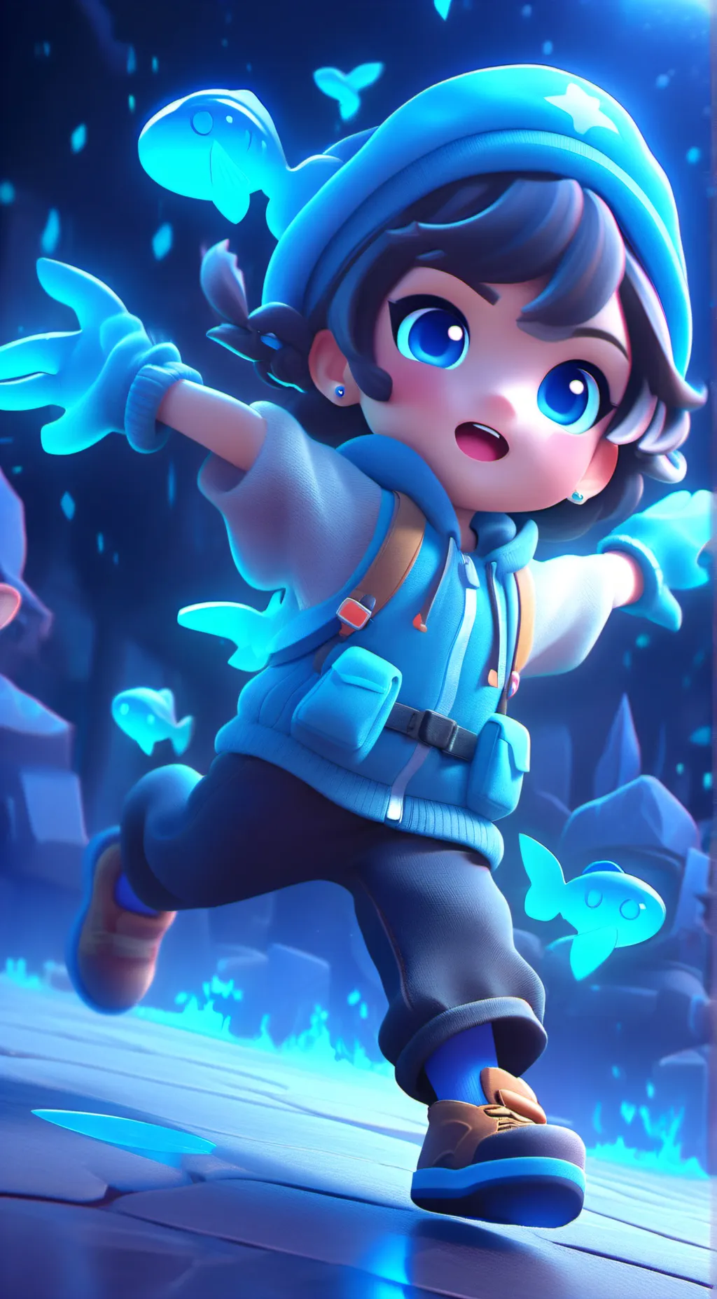 ai character: smiling critters background